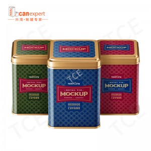 Small Square Rectangle Metal Food Grade Sliding Self Sealing Tin Can Printing Packaging With Lid For Tea