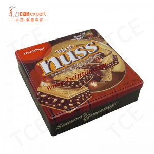 Tce- New Products Square Metal Can Cookie Biscuit Tin 0.28mm Tinplate